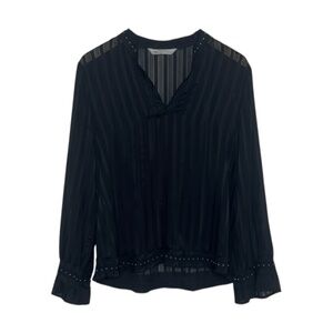 Zara Sheer Striped Blouse Women’s‎ Medium Black Studded